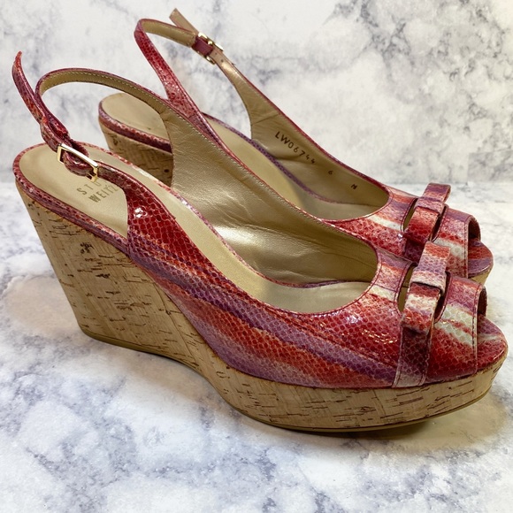 Stuart Weitzman Snakeskin Cork Wedges 6 - Picture 5 of 11